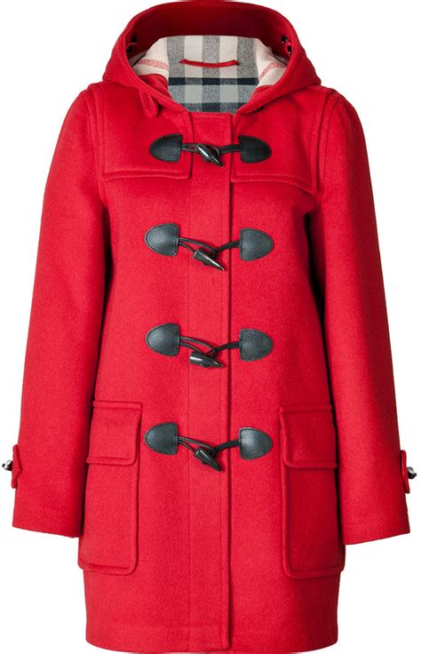 red duffle burberry coat